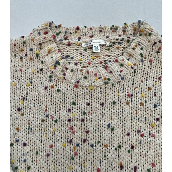 SEVEN 7 FOR ALL MANKIND Pullover Sweater Size Medium Cream Confetti Chunky Knit - Picture 6 of 13